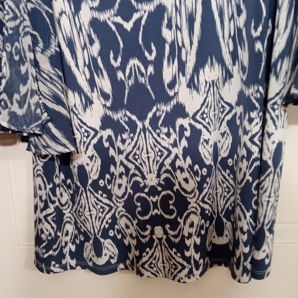 MSK Blue and White Dress with Long Bell Sleeves - Picture 2 of 8